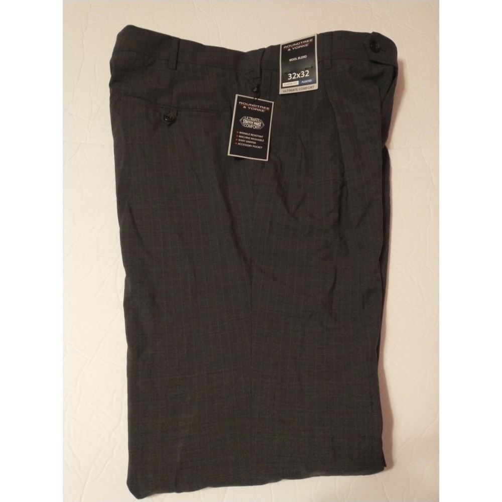 Men's Roundtree & Yorke Classic Fit Wool Blend Grey Pants 32x31 pleated